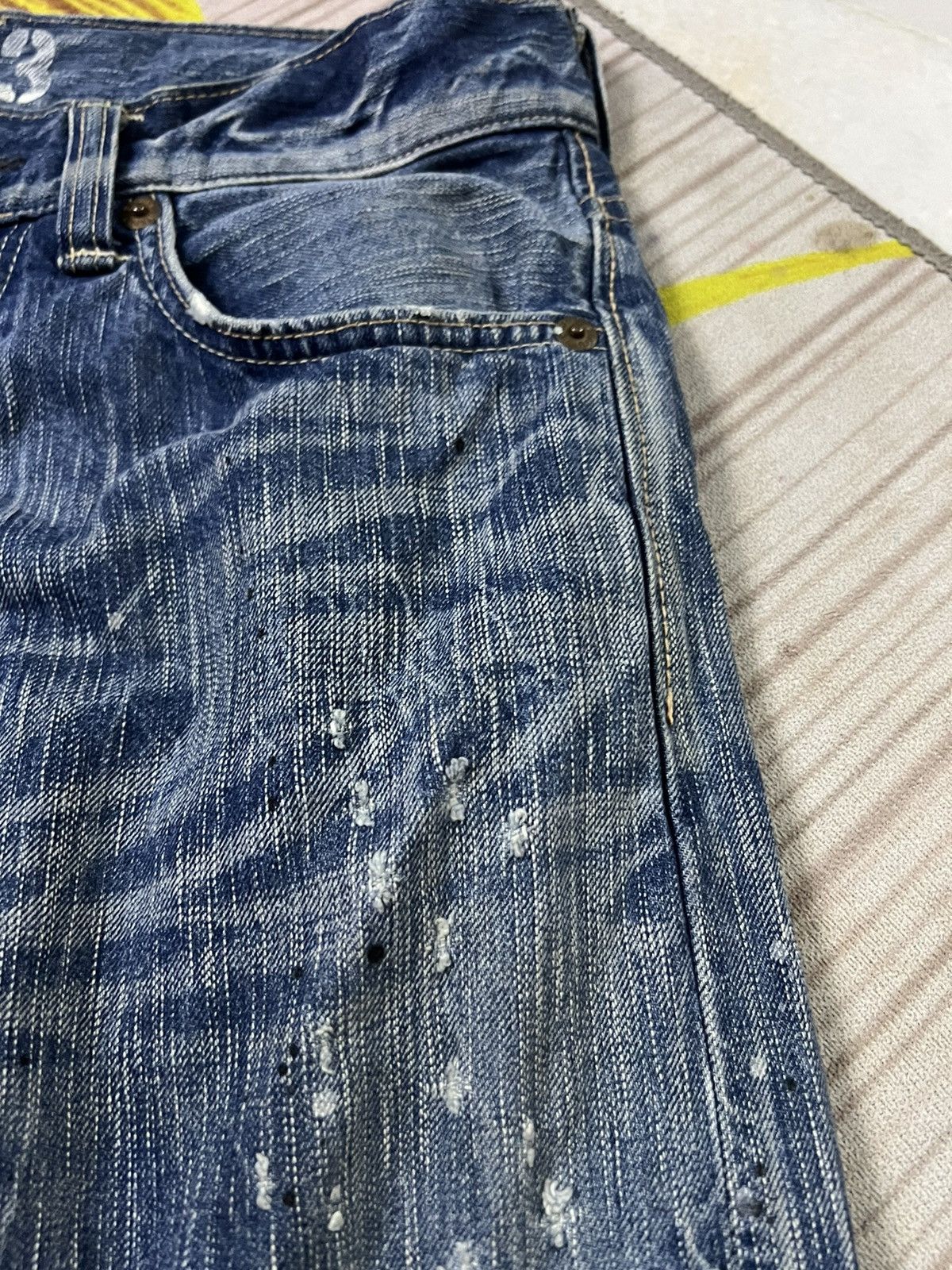 Edwin × Japanese Brand VTG EDWIN 503 BLUE TRIP SPLATTER DISTRESSED JEANS Size US 31 - 7 Thumbnail