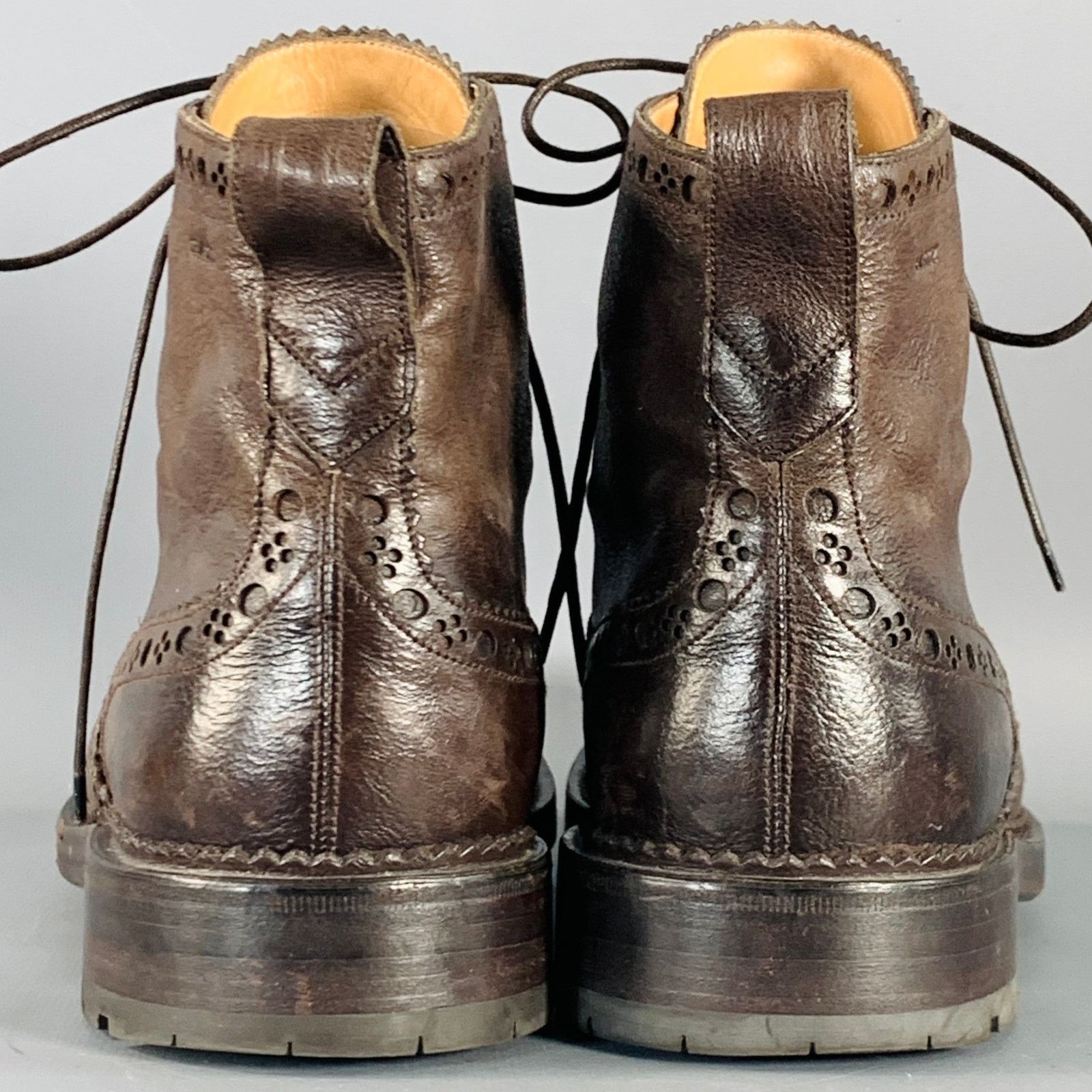 Bally Avery Brown Perforated Pebble Grain Leather Wingtip Boots Size US 10 / EU 43 - 3 Thumbnail
