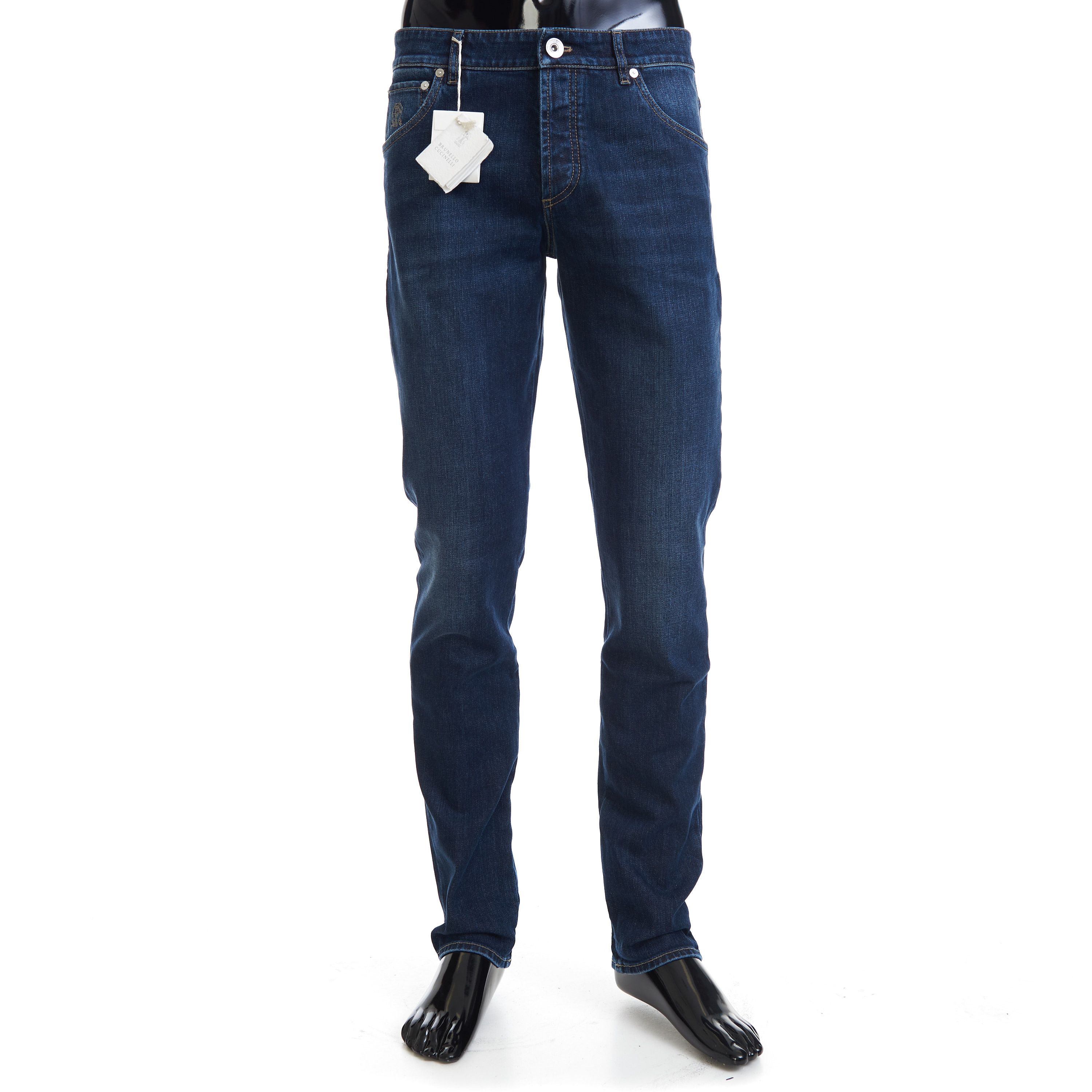 Brunello Cucinelli Slim Fit Five Pocket Jeans Trousers In Dark Blue Denim Size US 40 / EU 56 - 1 Thumbnail