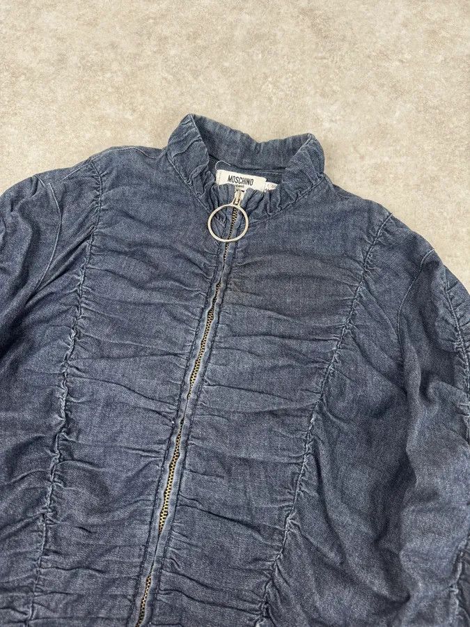 Moschino Moschino Navy Gathered Denim Zip-Up Jacket Size S / US 4 / IT 40 - 5 Thumbnail