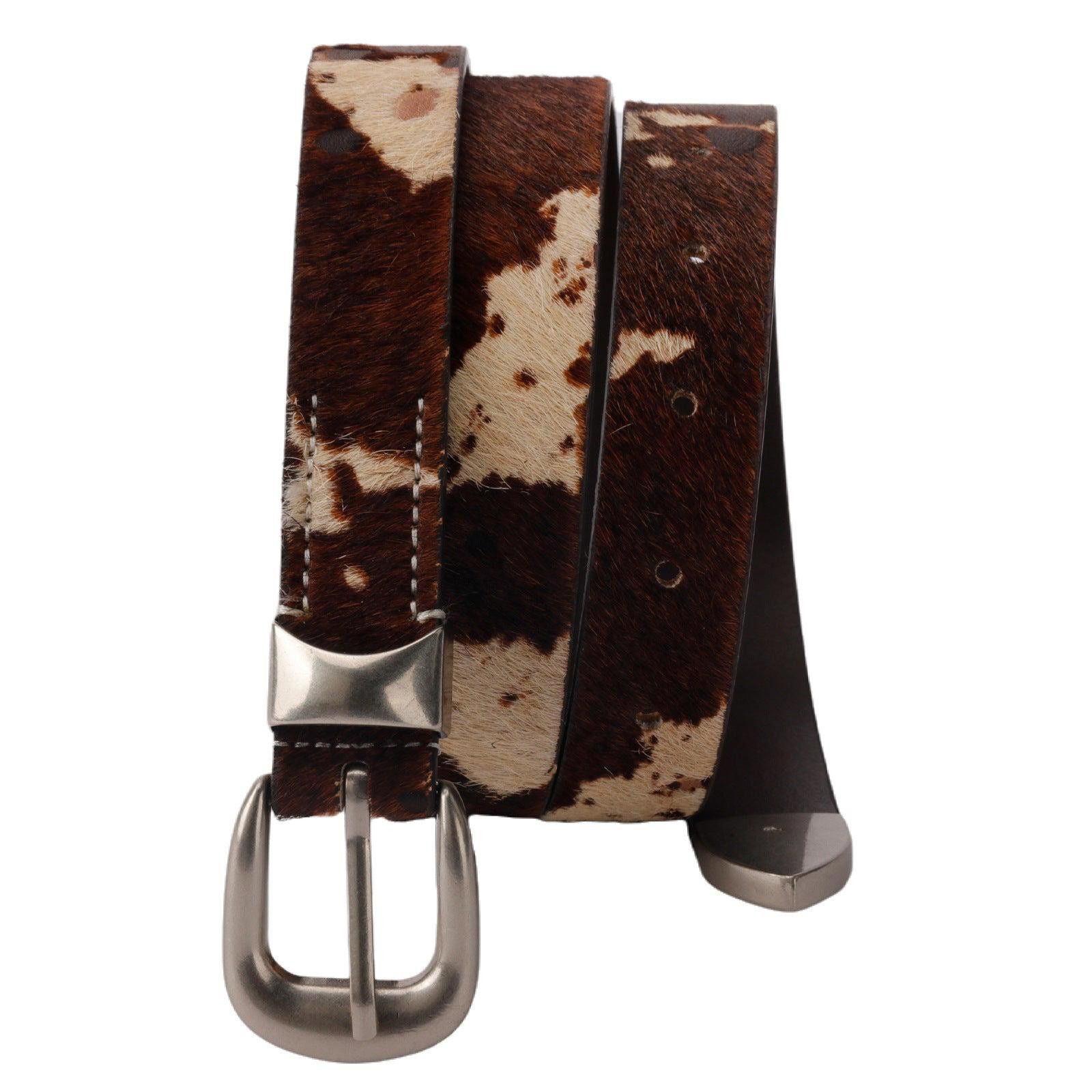 Leather Genuine Cow-Hair Spotted Head-Layer Leather Belt Size ONE SIZE - 4 Thumbnail