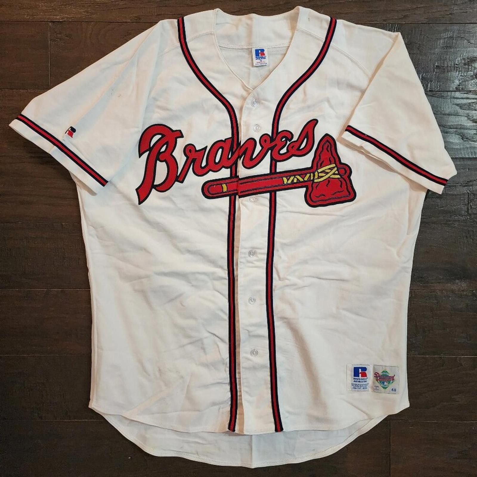 Russell Athletic Atlanta Braves jersey. Diamond Collection. Russell Size 48 Size US L / EU 52-54 / 3 - 1 Thumbnail