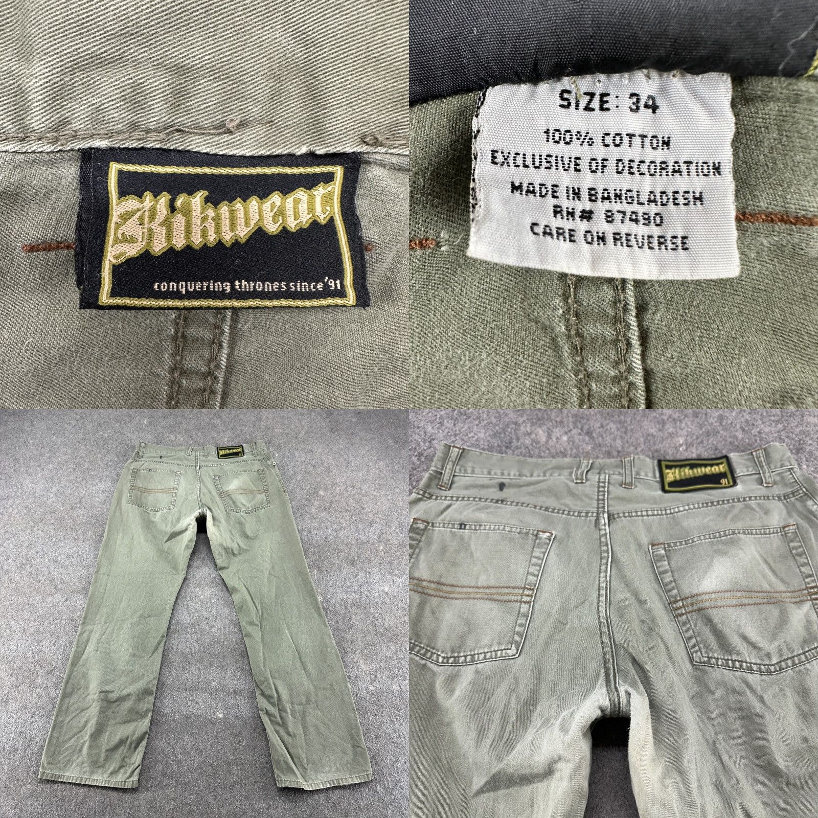 Vintage VINTAGE Kikwear Pants Mens 34x31 Green Chino Relaxed Straight 90s Workwear Mens Size US 34 / EU 50 - 8 Thumbnail