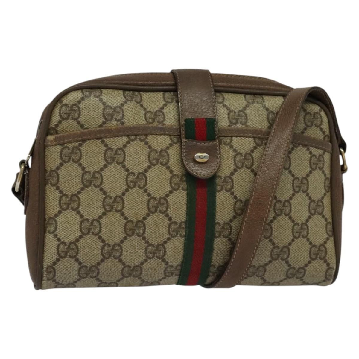 GUCCI GG Supreme Web Sherry Line Shoulder Bag Pvc Beige 116