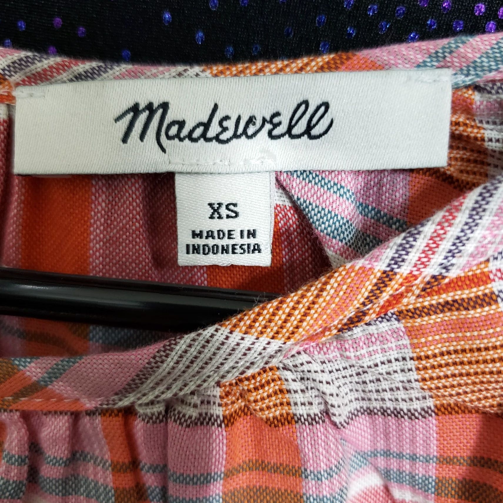 Madewell Madewell Womens Shirt XS Pink Orange Plaid Cotton Shirred Neck Boxy Top Size XS / US 0-2 / IT 36-38 - 5 Thumbnail