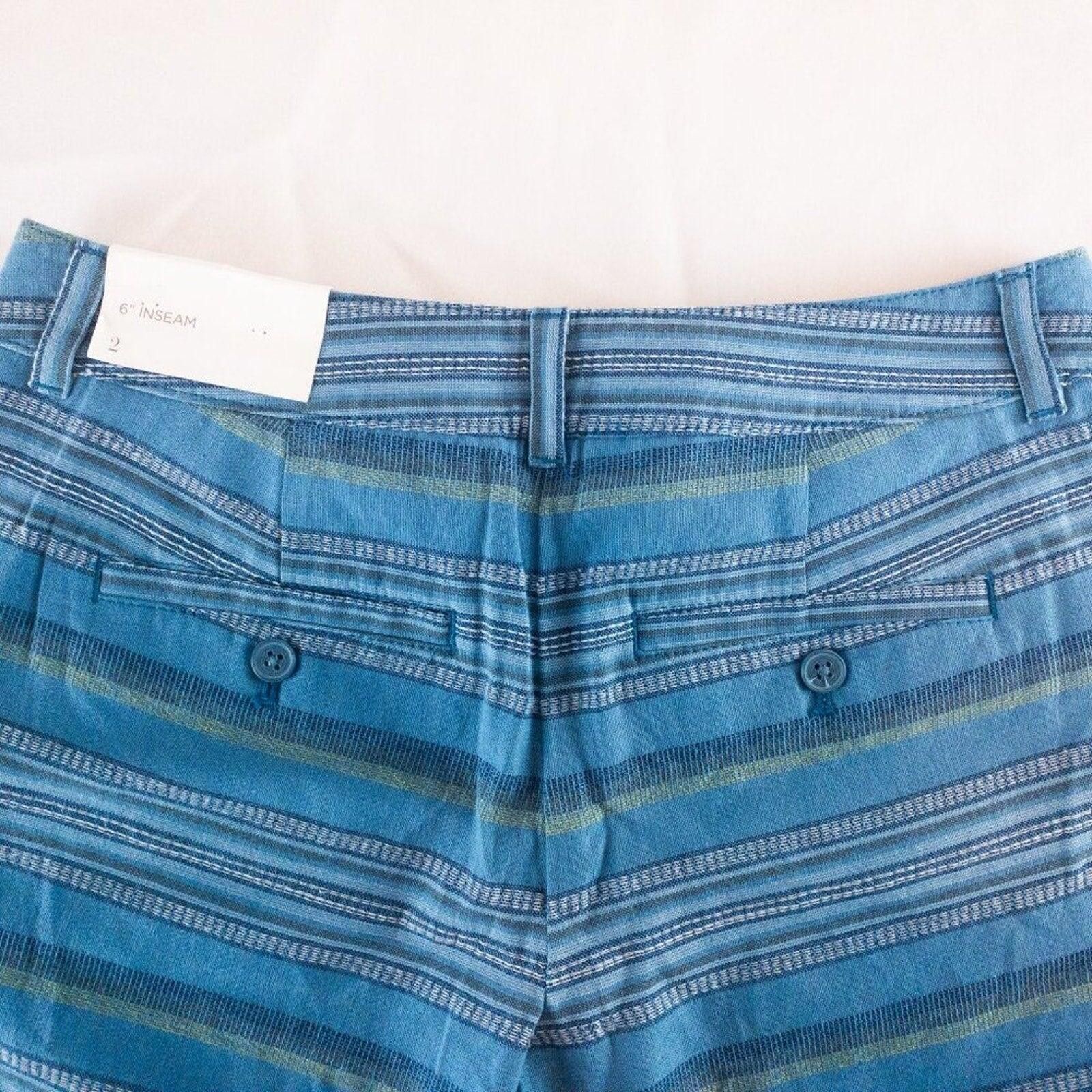 Other Ann Taylor LOFT Striped Blue Green Mini Shorts Womens Size 2 Size 26" / US 2 / IT 38 - 7 Thumbnail