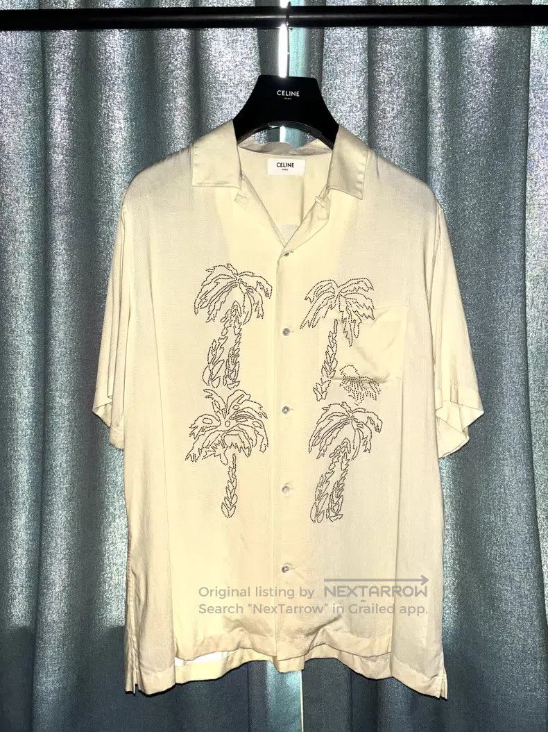 Celine Celine Palm Tree Studs Crystal Short Sleeve Shirt i Size XS / US 0-2 / IT 36-38 - 1 Thumbnail