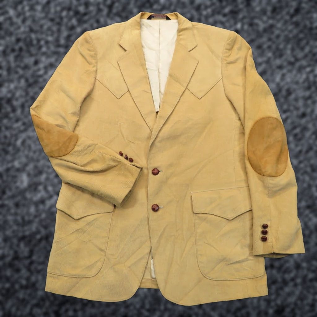 Vintage VINTAGE H Bar C Blazer Mens 42 Corduroy Jacket Suede Elbow Patch Western Ranchwear Khaki Size 42R - 1 Thumbnail