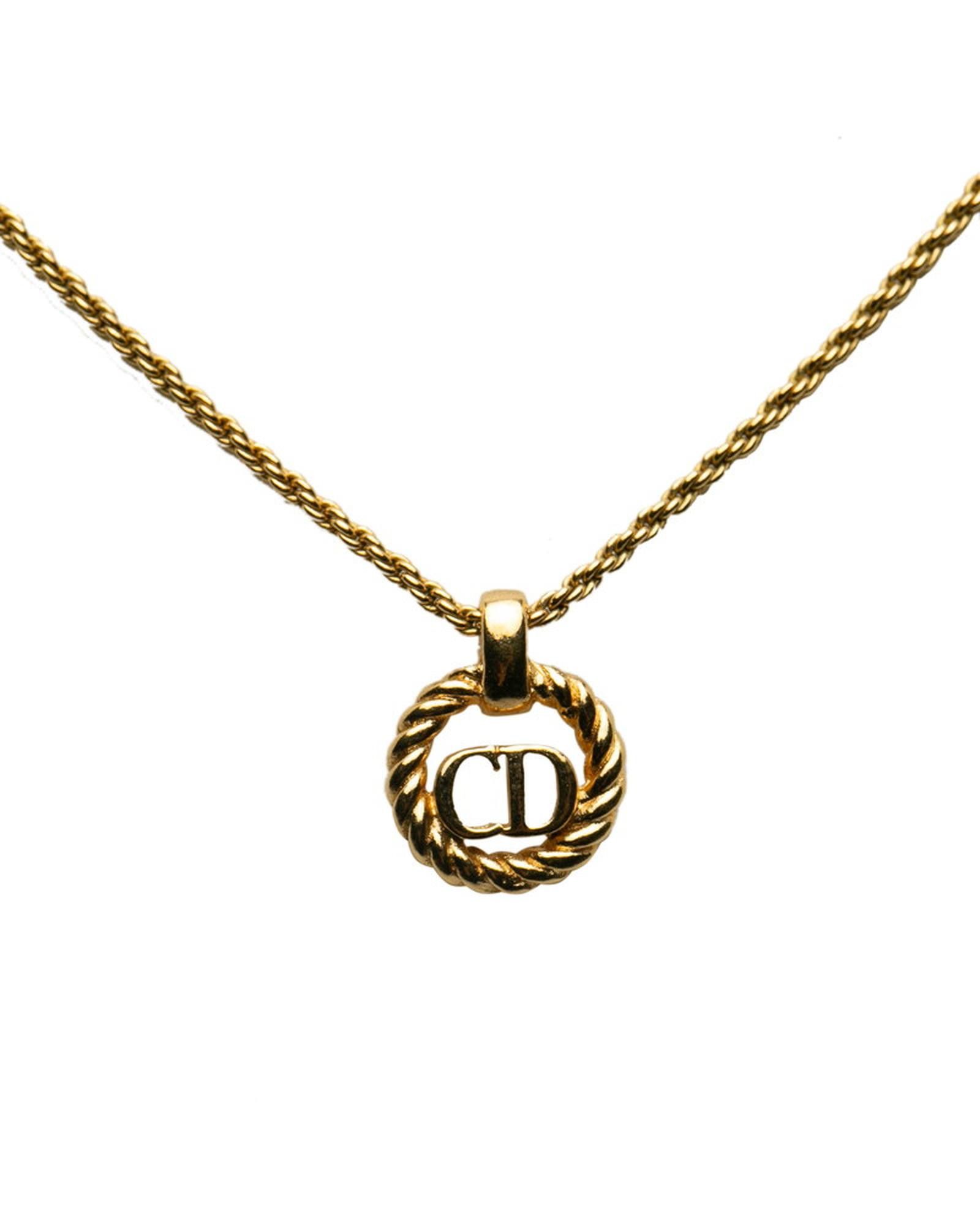 image of Dior Gold Cd Logo Pendant Necklace In B Condition, Men's