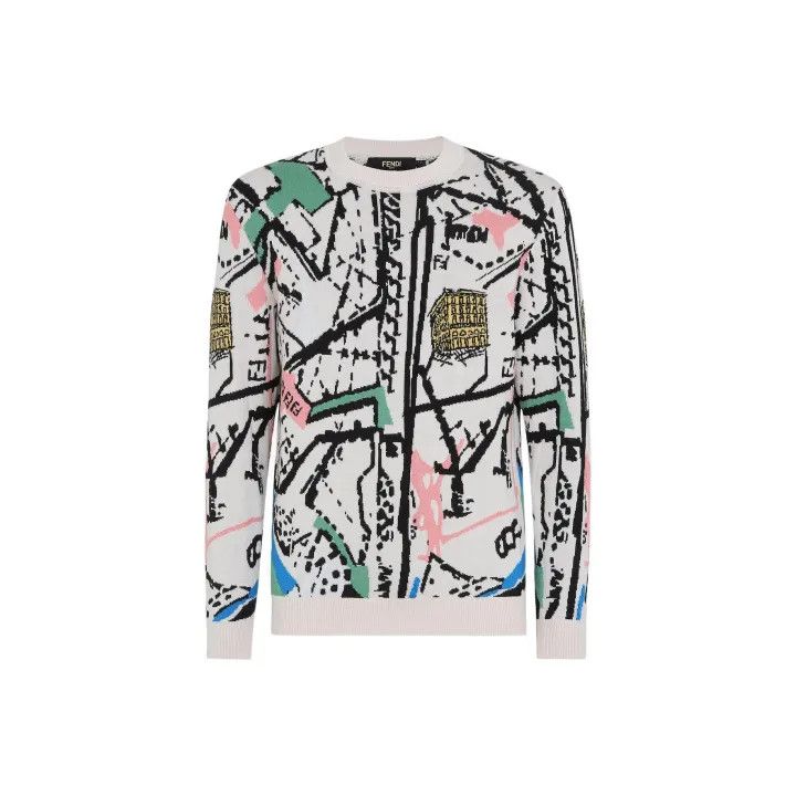 Fendi Fendi SS22 Printed Long Sleeve Knit Sweater 0079 Size US M / EU 48-50 / 2 - 1 Thumbnail