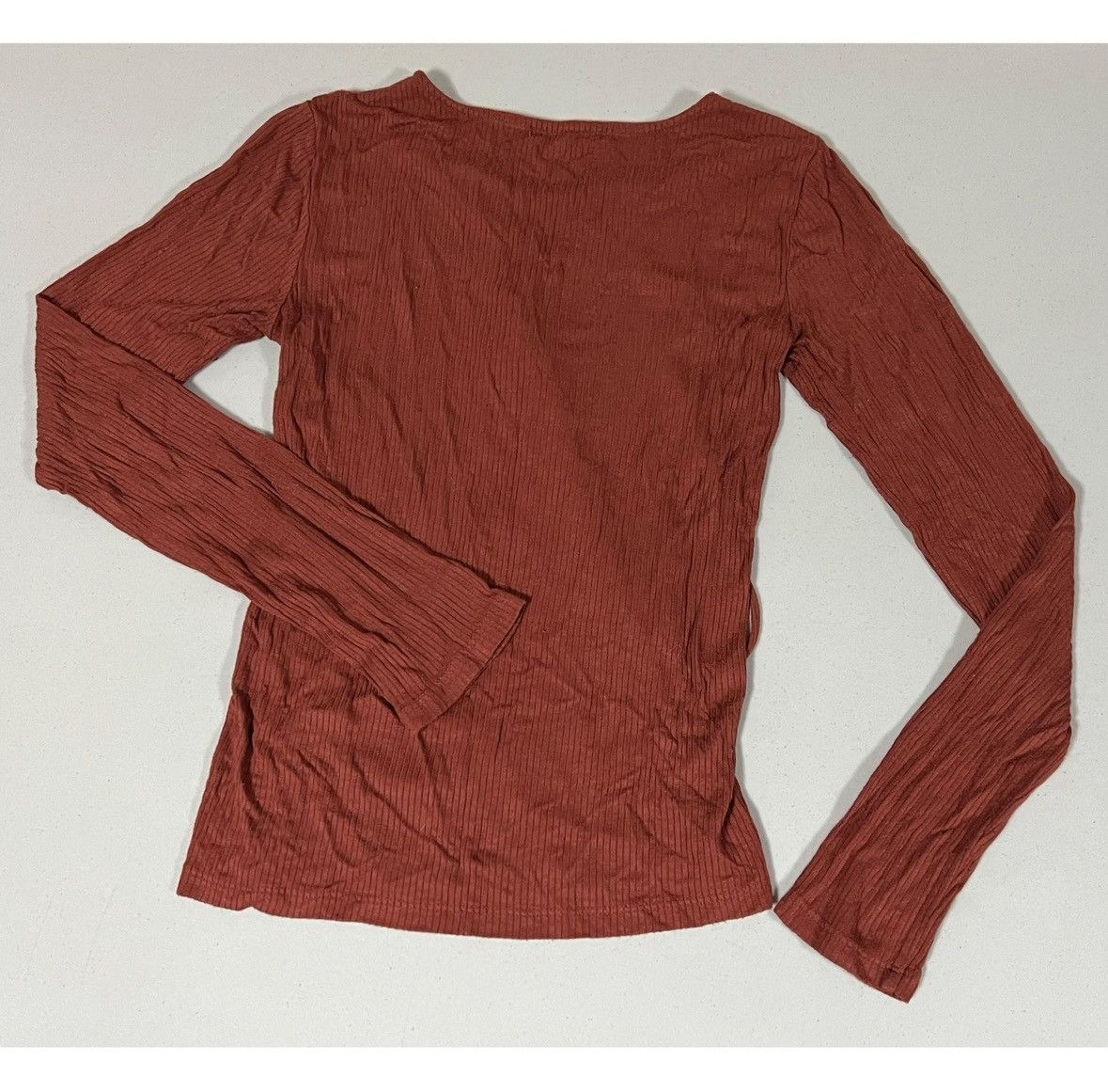 Japanese Brand Orange Lace-Up V-Neck Long Sleeve Tee T-Shirt Top Size M 🤎 Size M / US 6-8 / IT 42-44 - 2 Thumbnail