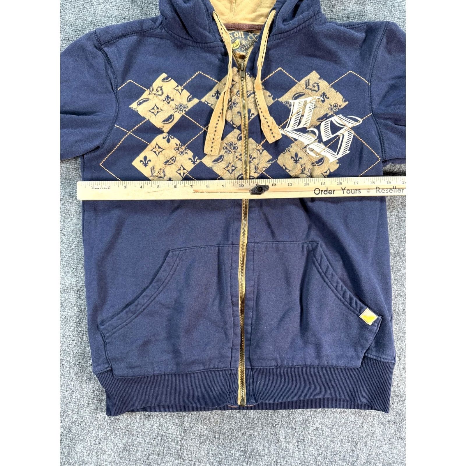 Vintage VINTAGE Limon & Sal Hoodie Mens S Navy Blue Tan Full Zip Argyle Elbow Patch Graphic Size US S / EU 44-46 / 1 - 7 Thumbnail