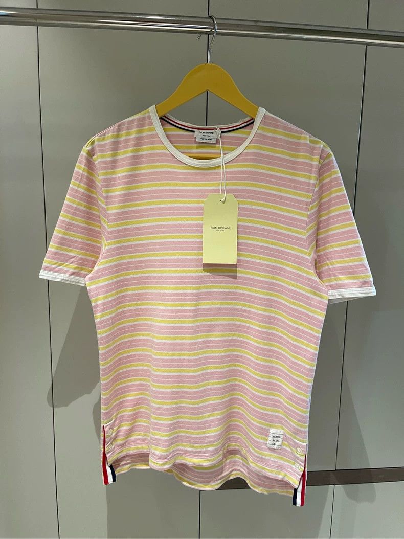 Thom Browne Thom browne Size 1 Pink and yellow striped short-sleeved T Size S / US 4 / IT 40 - 1 Thumbnail