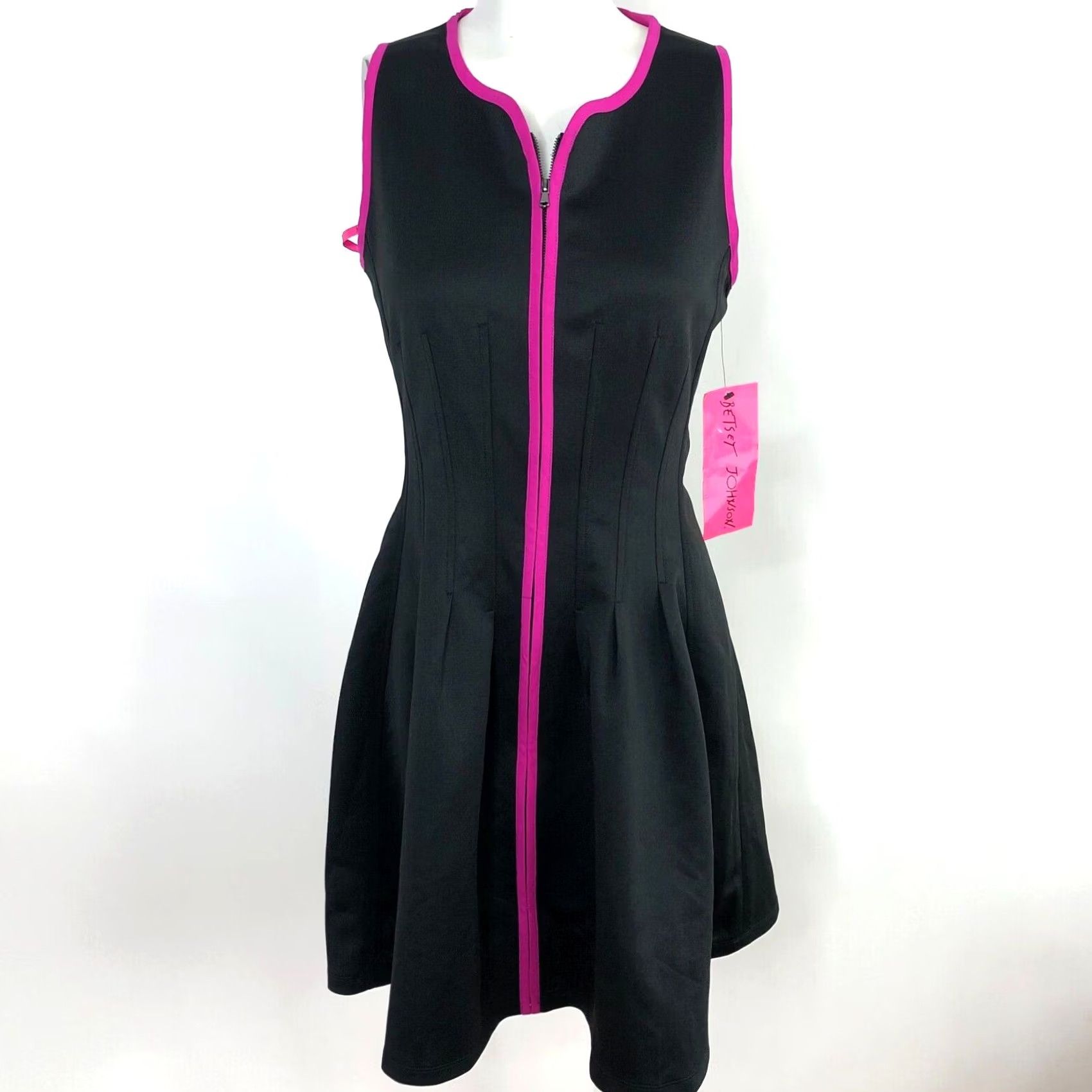 Betsey Johnson Betsey Johnson Dress Women's 4 A-Line Mid Length Sleeveless Zip Black Pink NEW Size S / US 4 / IT 40 - 2 Thumbnail
