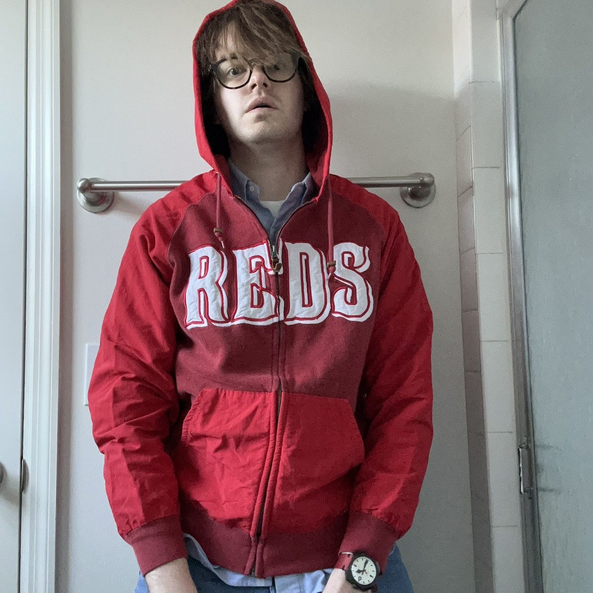 Majestic 2015 CiNCiNNATi REDS FULL ZiP HOODED SPRiNG TRAiNiNG JACKET Size US M / EU 48-50 / 2 - 24 Thumbnail