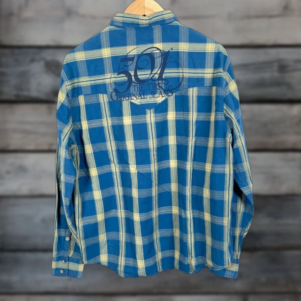 Levi's Levi's 501 Plaid Shirt Mens XL Blue Yellow Western Metal Buttons (2XL Tag) Size US XL / EU 56 / 4 - 1 Thumbnail