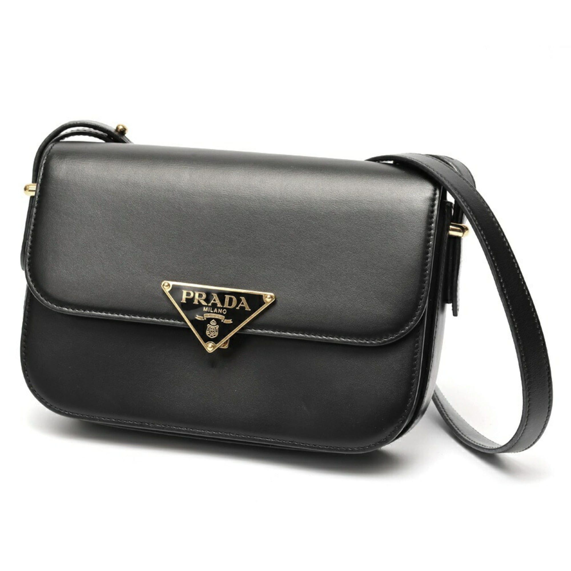 Prada Prada Triangle Shoulder Bag 1BD375, Glass Leather, Black Size ONE SIZE - 1 Thumbnail