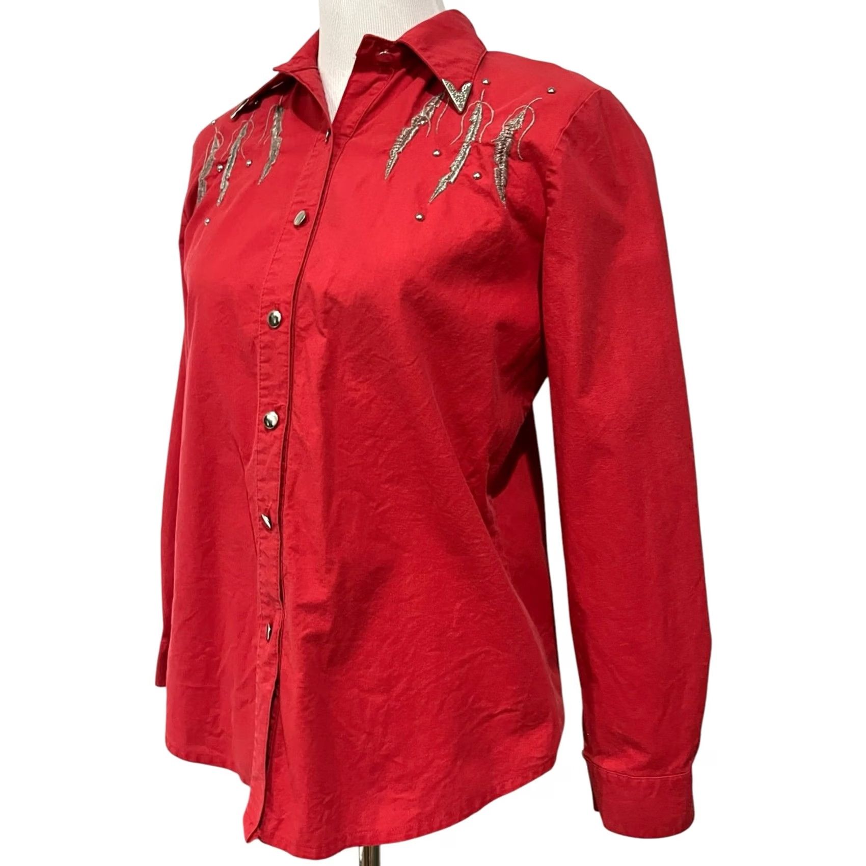 Vintage VINTAGE Lilia Smitty Western Shirt Top Red Cowgirl Studded Embroidered Womens M Shirt Size M / US 6-8 / IT 42-44 - 4 Thumbnail