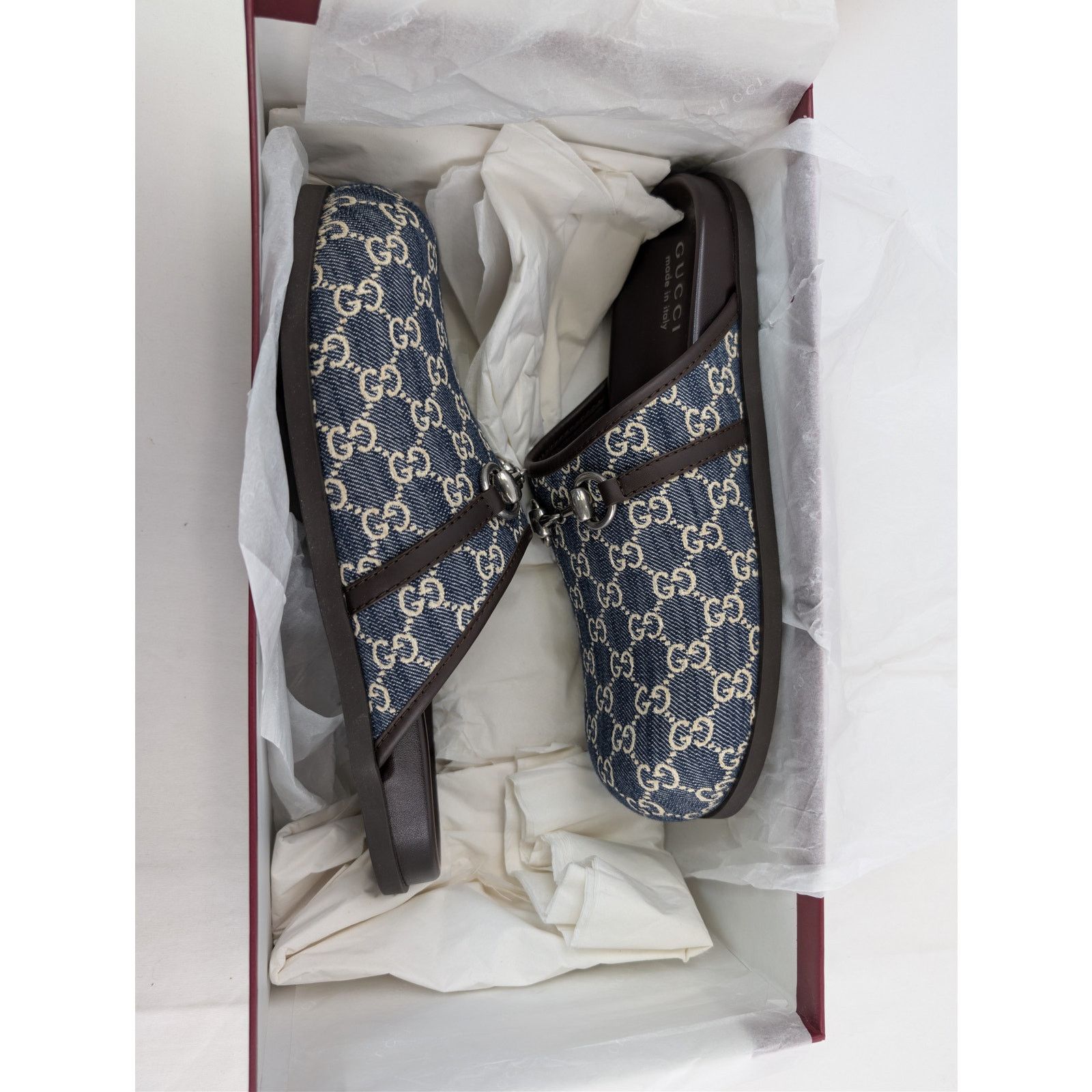 Gucci o1rshd1 Horsebit Mule Slide Sandals in Beige Blue/ Navy Blue Size US 8.5 / EU 41-42 - 22 Thumbnail