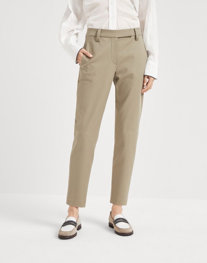 Brunello Cucinelli o1la1rc1a0326 Stretch Cover Slim Fit Trousers in Beige Size 25" / US 0 / IT 36 - 1 Thumbnail