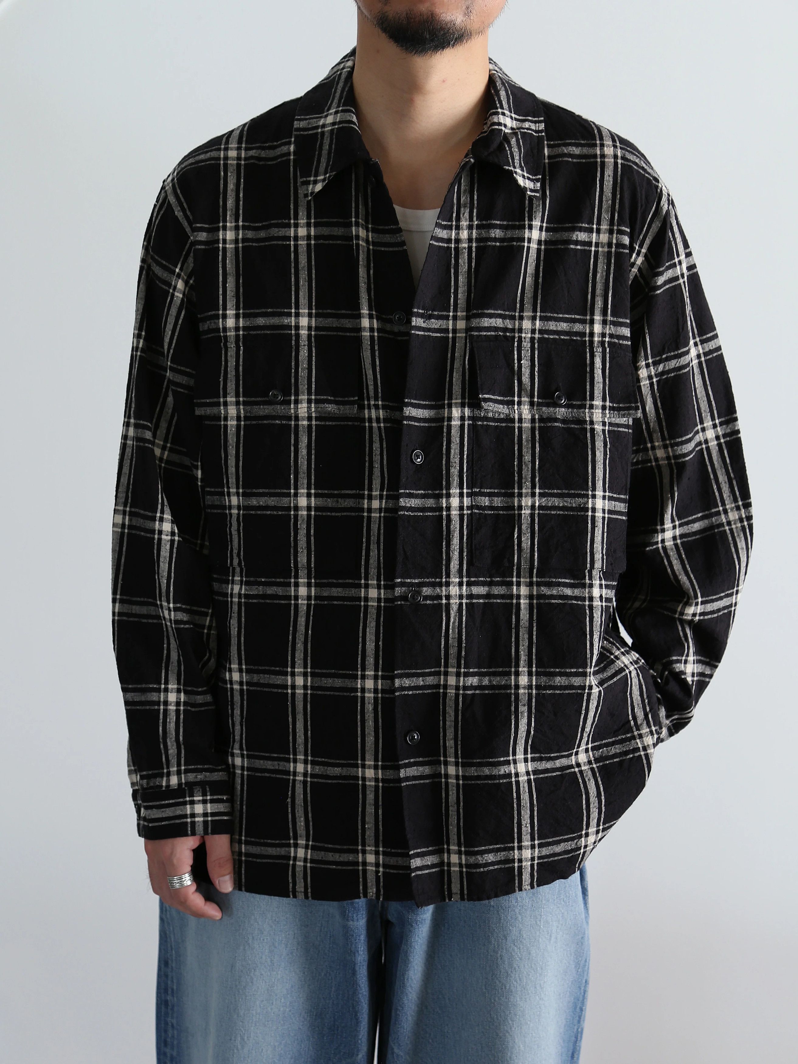blurhms Silk/Cotton Nep Plaid Military Shirt Size US L / EU 52-54 / 3 - 1 Thumbnail