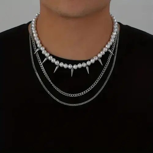 Jewelry Three Layer Bullet Pearl Men's Necklace Size ONE SIZE - 3 Thumbnail