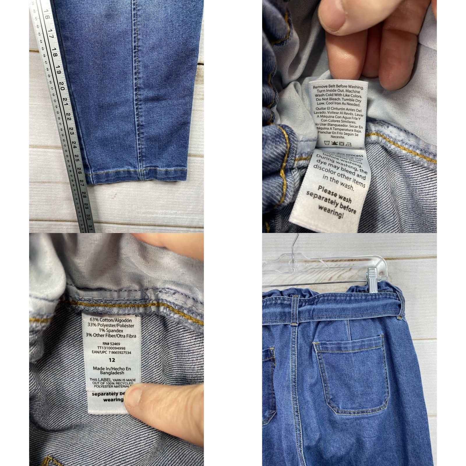 Vintage Time And Tru Jeans Womens 12 High Rise Button Fly Distressed Belted Paperbag Denim Blue Cotton Blend Spandex Skinny 5-Pocket Womens Size 34" / US 12 / IT 48 - 8 Thumbnail