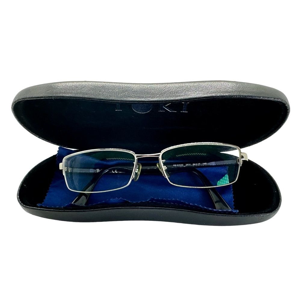 RayBan Vintage Ray Ban Navy Silver Metal Half Rim Rectangular Frame Size ONE SIZE - 9 Thumbnail