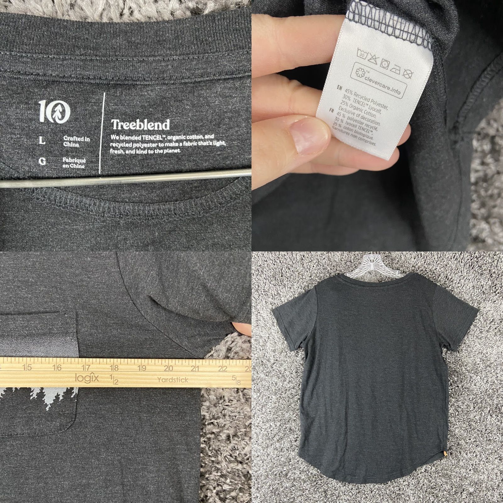 Vintage Treeblend T-Shirt Charcoal Gray Short Sleeve Recycled Polyester Women’s L Women Shirts Gray Black L Size L / US 10 / IT 46 - 8 Thumbnail