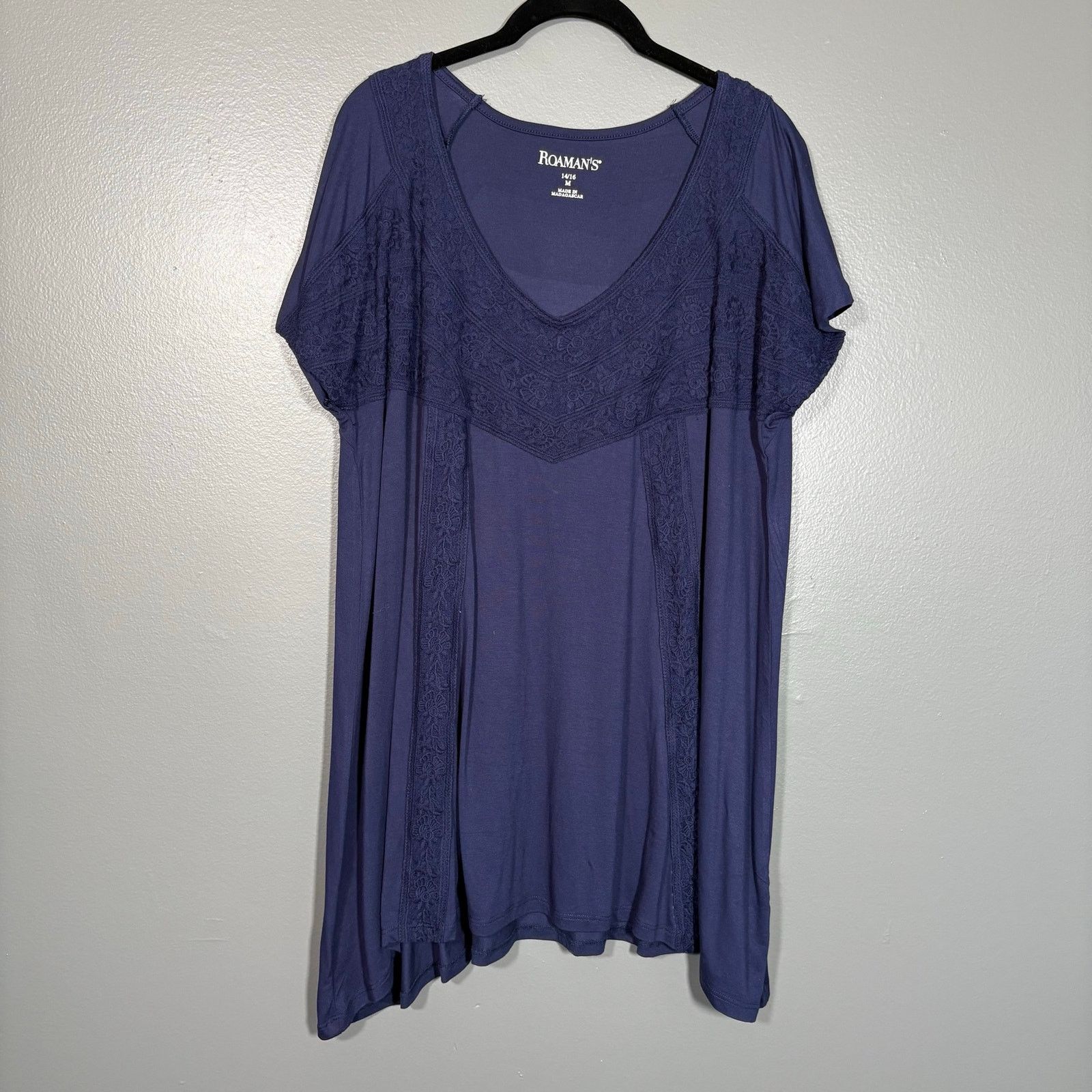 Other Roaman's Navy Blue Boho Lace Trim Tunic Length Top Size XXL / US 16-18 / IT 52-54 - 1 Thumbnail