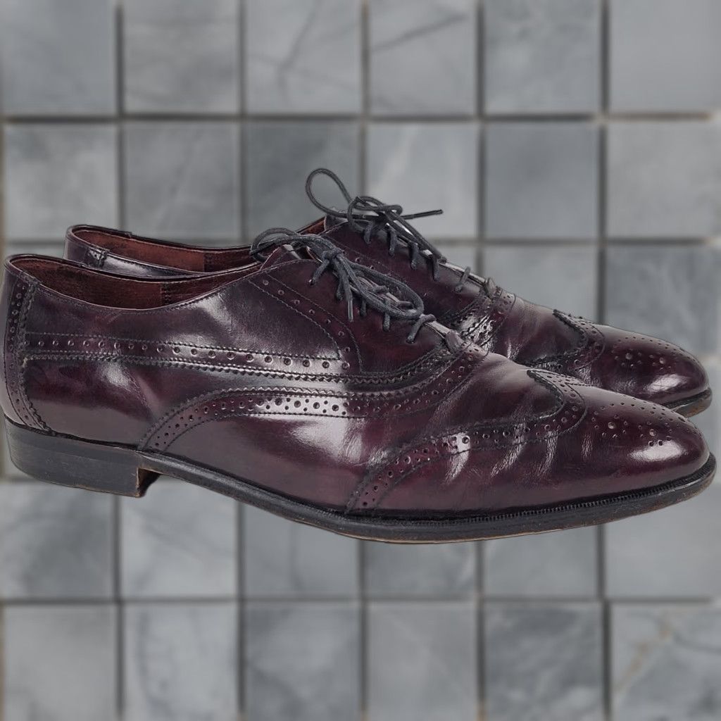 Ferradini Men Wingtip Oxford Lace Up Leather Oxblood Dress Shoes Italy Size  10.5 44.5 US 10.5