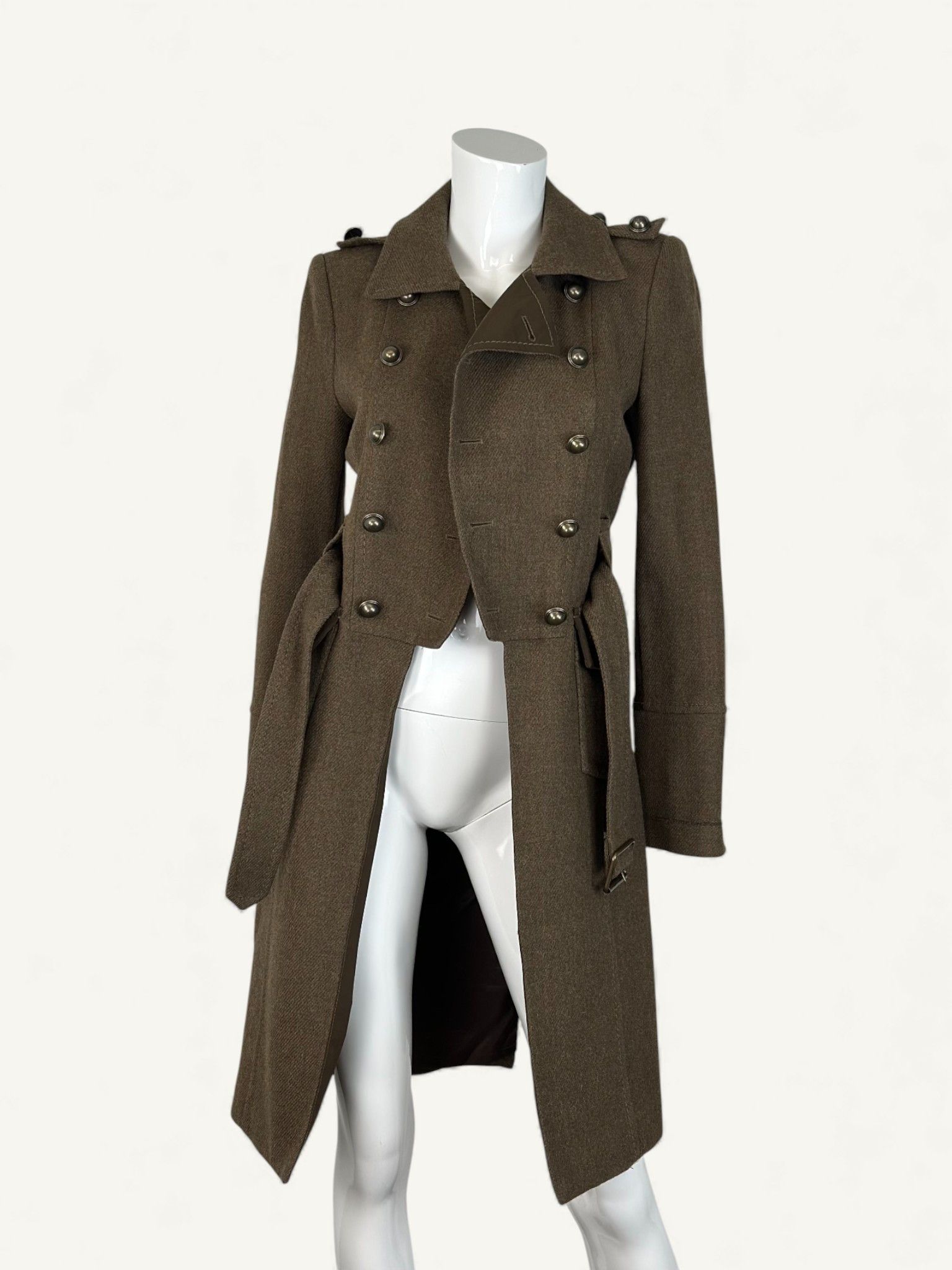 Bcbgmaxazria Wool Military Trench Coat Brown Belted Size XS / US 0-2 / IT 36-38 - 6 Thumbnail