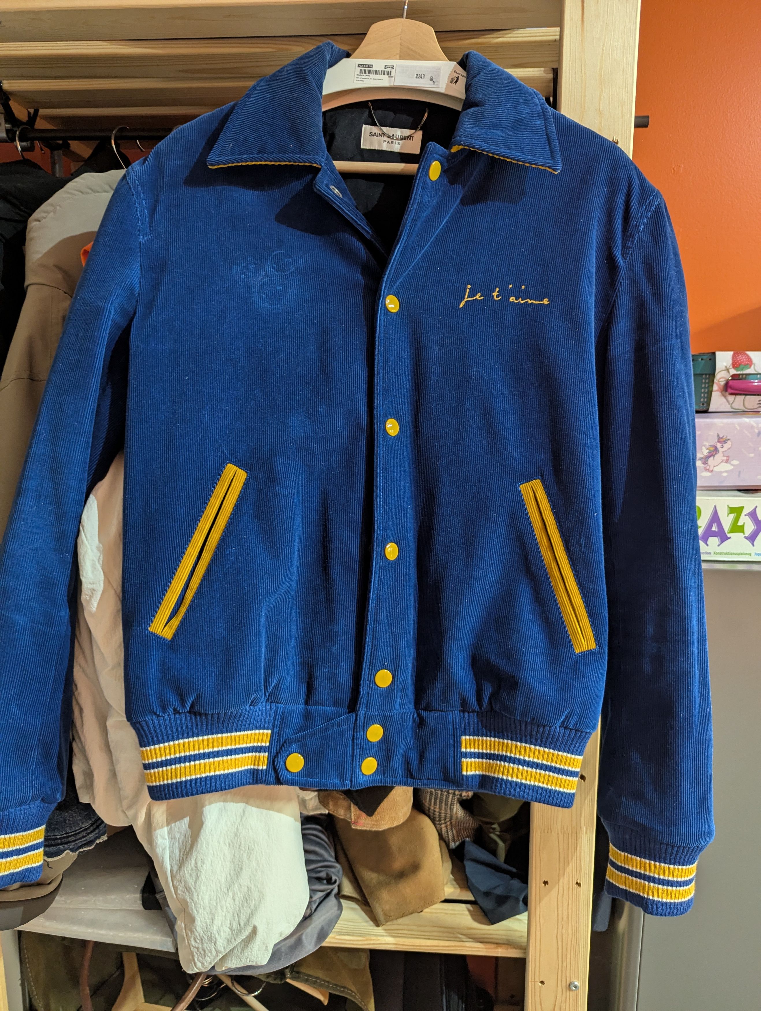 ひなさん購入　Saint Laurent teddy　スタジャン ネイビー美品 ひなさん購入 Saint Laurent teddy スタジャン ネイビー美品