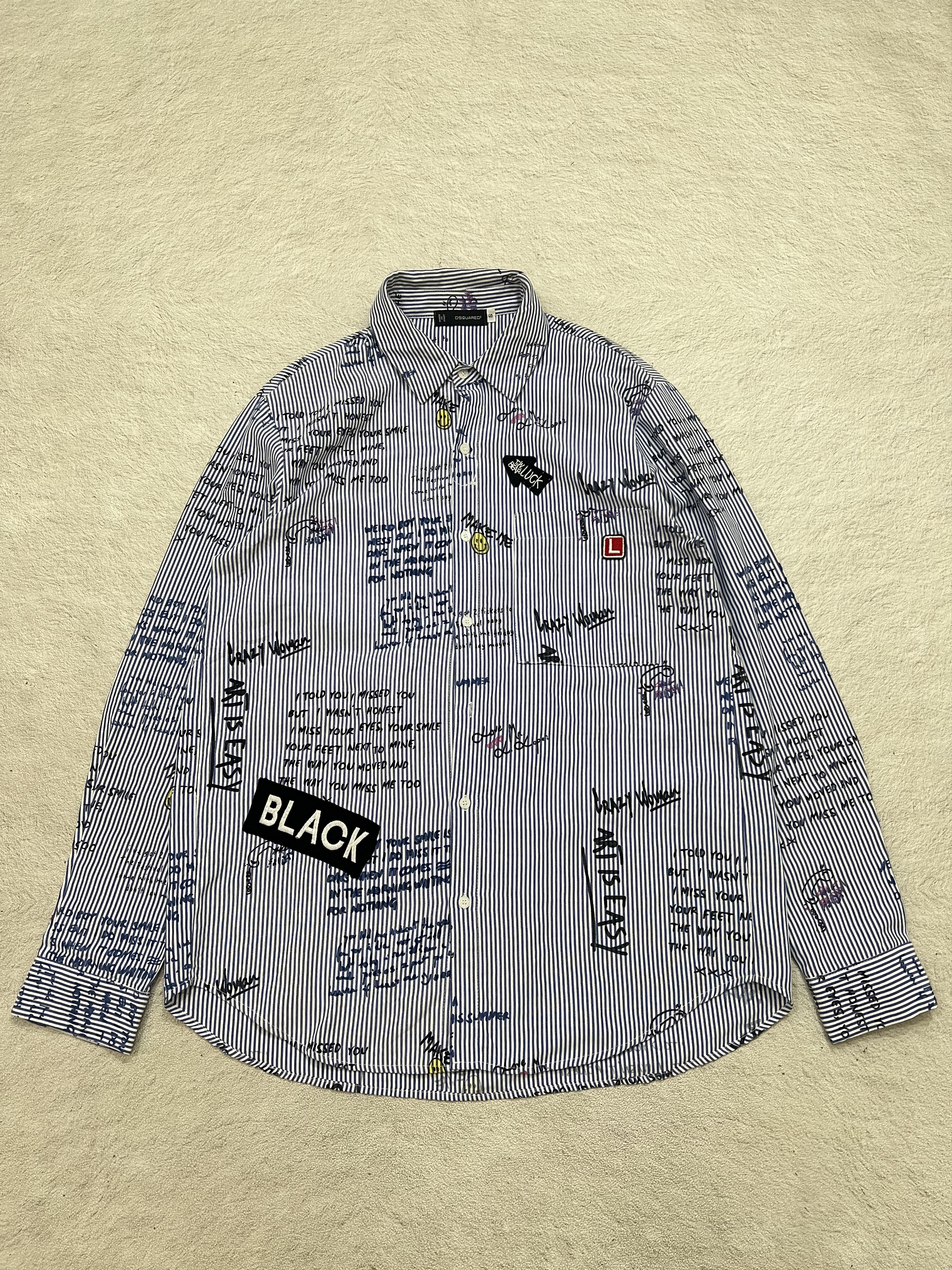 Japanese Brand 2000s Archival Dsquared2 Poem Patch Stripe Shirt y2k Size US M / EU 48-50 / 2 - 1 Thumbnail