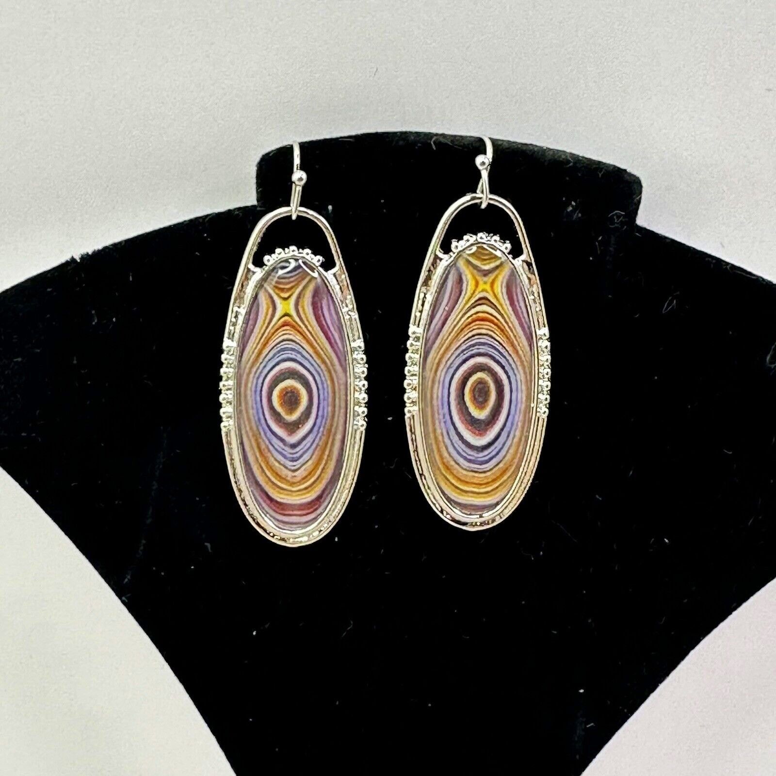 Unknown London New Boho Silver Plated Oval Earrings Faux Tree Rings Hook Size ONE SIZE - 4 Thumbnail