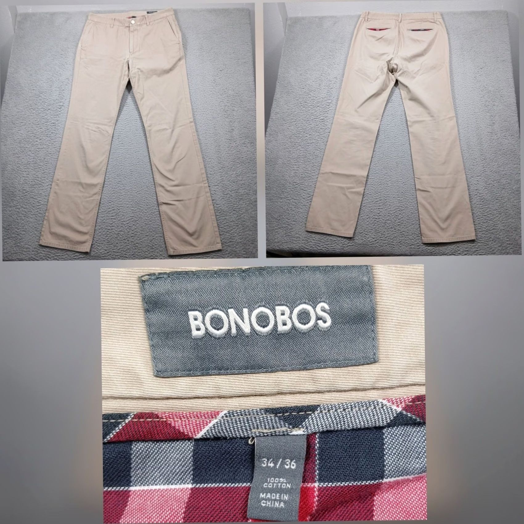Bonobos Bonobos Chino Pants Mens 34x36 Beige Cotton Flat Front Casual Classic Fit Dress Pants Size US 34 / EU 50 - 2 Thumbnail