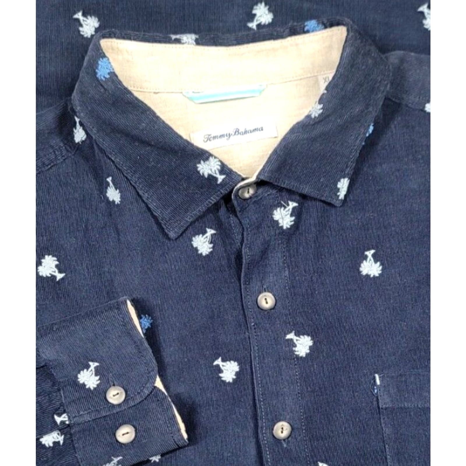 Tommy Bahama Tommy Bahama Button-Up Mens Blue Corduroy Long Sleeve Embroidered Palm Trees XL Size US XL / EU 56 / 4 - 2 Thumbnail