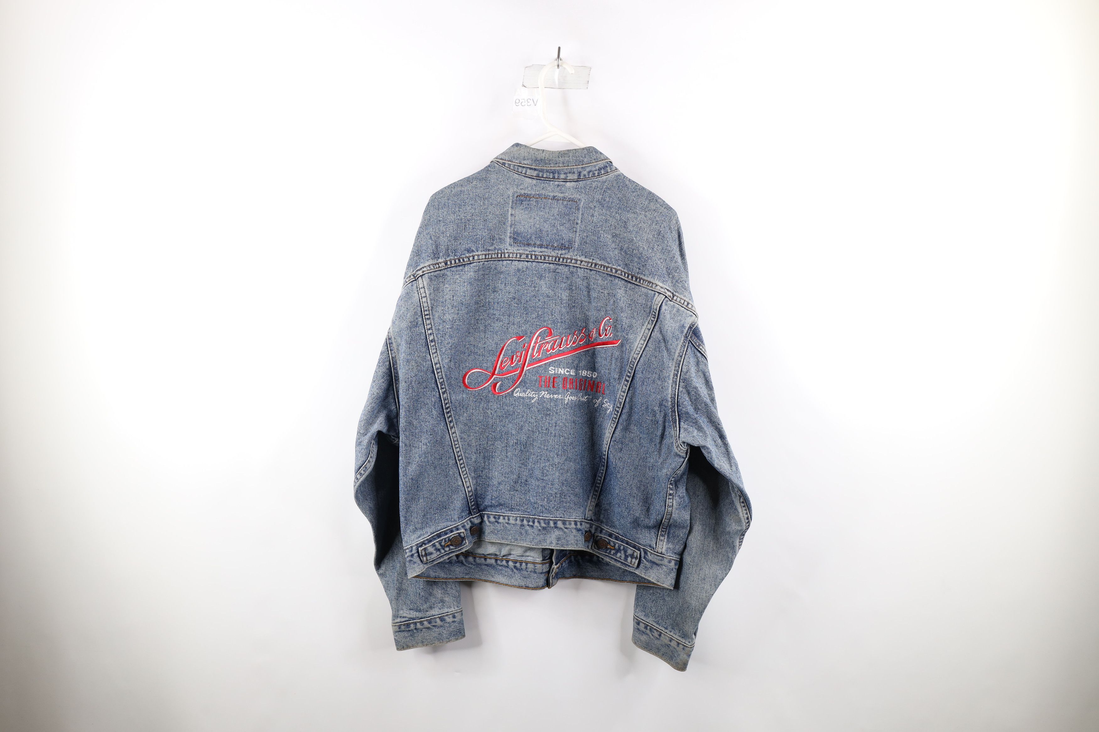 Levi's Vintage 90s Levis Spell Out Denim Trucker Jacket Blue USA Size US L / EU 52-54 / 3 - 11 Thumbnail
