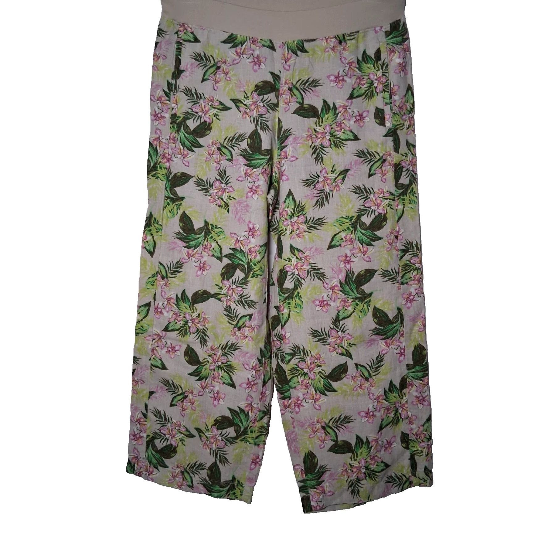 J. Jill J. Jill Love Linen Pants Women S Beige Pink Floral Wide-Leg Cropped Beach Lounge Cropped Linen Pants Summer Spring Beachwear Womens Size 28" / US 6 / IT 42 - 2 Thumbnail
