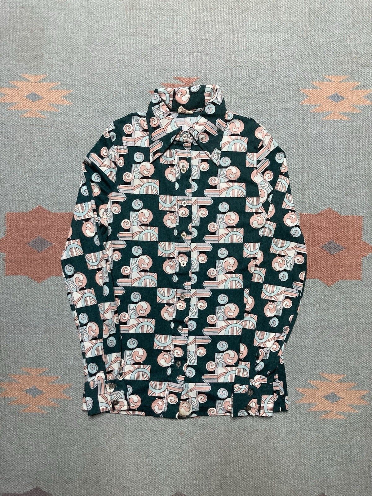 Vintage 70s polyester disco shirt Bronson California abstract wome M Size M / US 6-8 / IT 42-44 - 1 Thumbnail