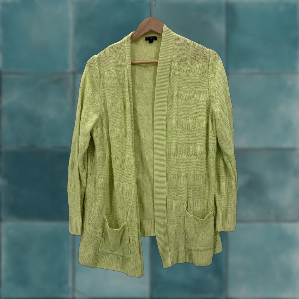 Talbots Talbots Cardigan Sweater Womens 2X Green Linen Open Front Pockets Knit V-Neck Long Sleeve Plus Size XXL / US 16-18 / IT 52-54 - 1 Thumbnail