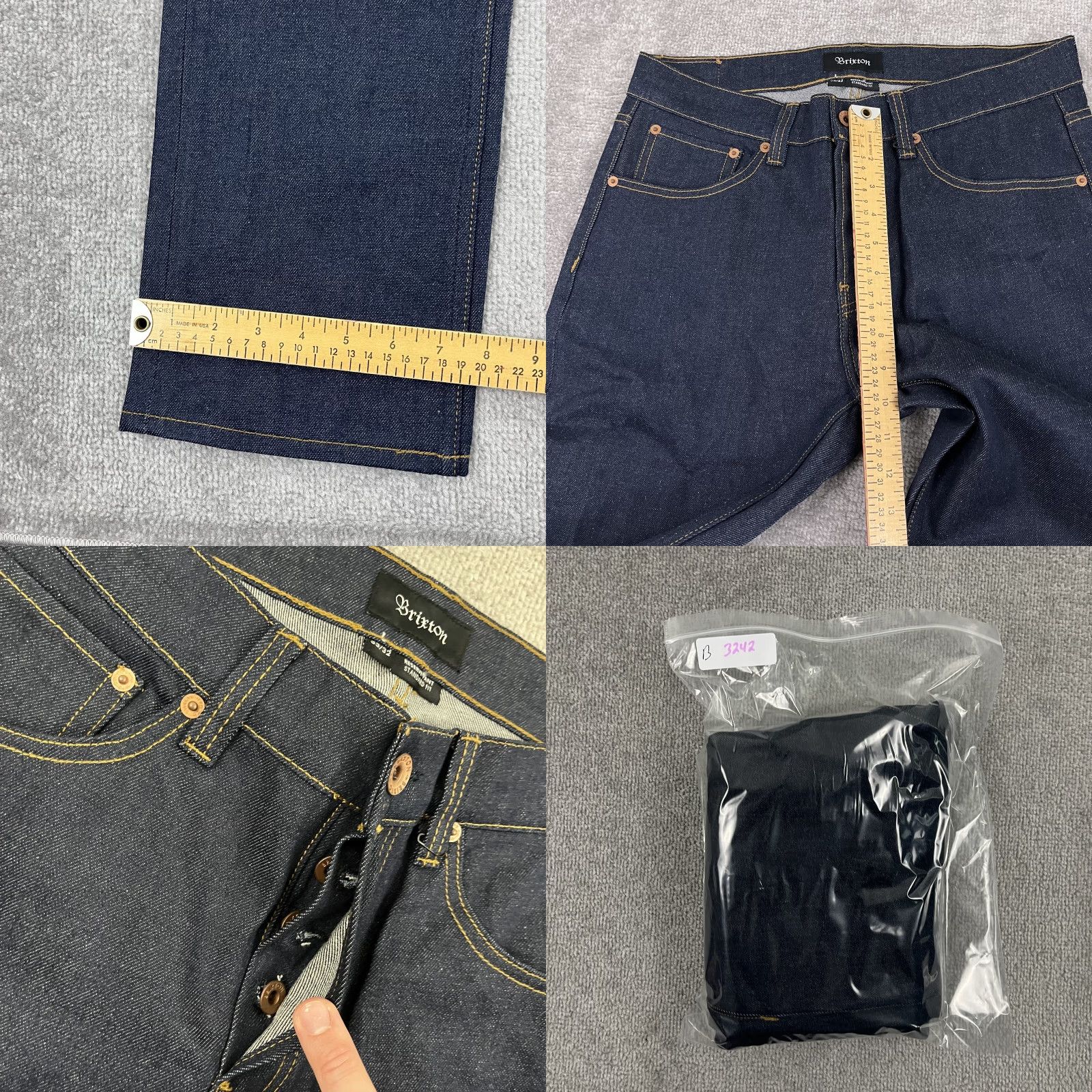 Brixton Brixton Reserve Jeans Mens 33 x 32 Indigo Blue Cone Denim Skater Button Fly 5-Pocket Mens Size US 33 - 8 Thumbnail