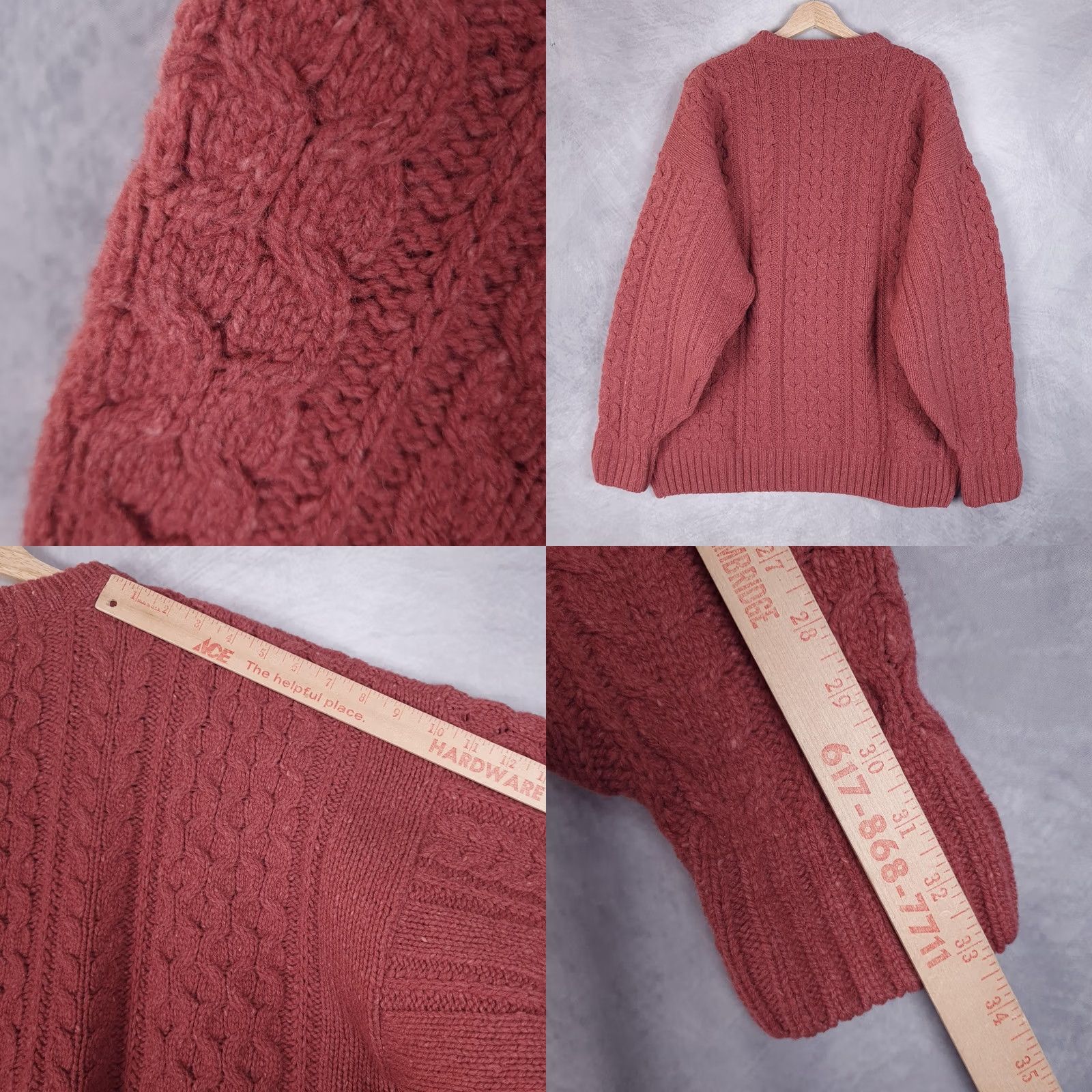 Pinko Blarney Woollen Mills Sweater Mens XL Pink Wool Fisherman Cable Knit Aran Crew Size US XL / EU 56 / 4 - 9 Thumbnail