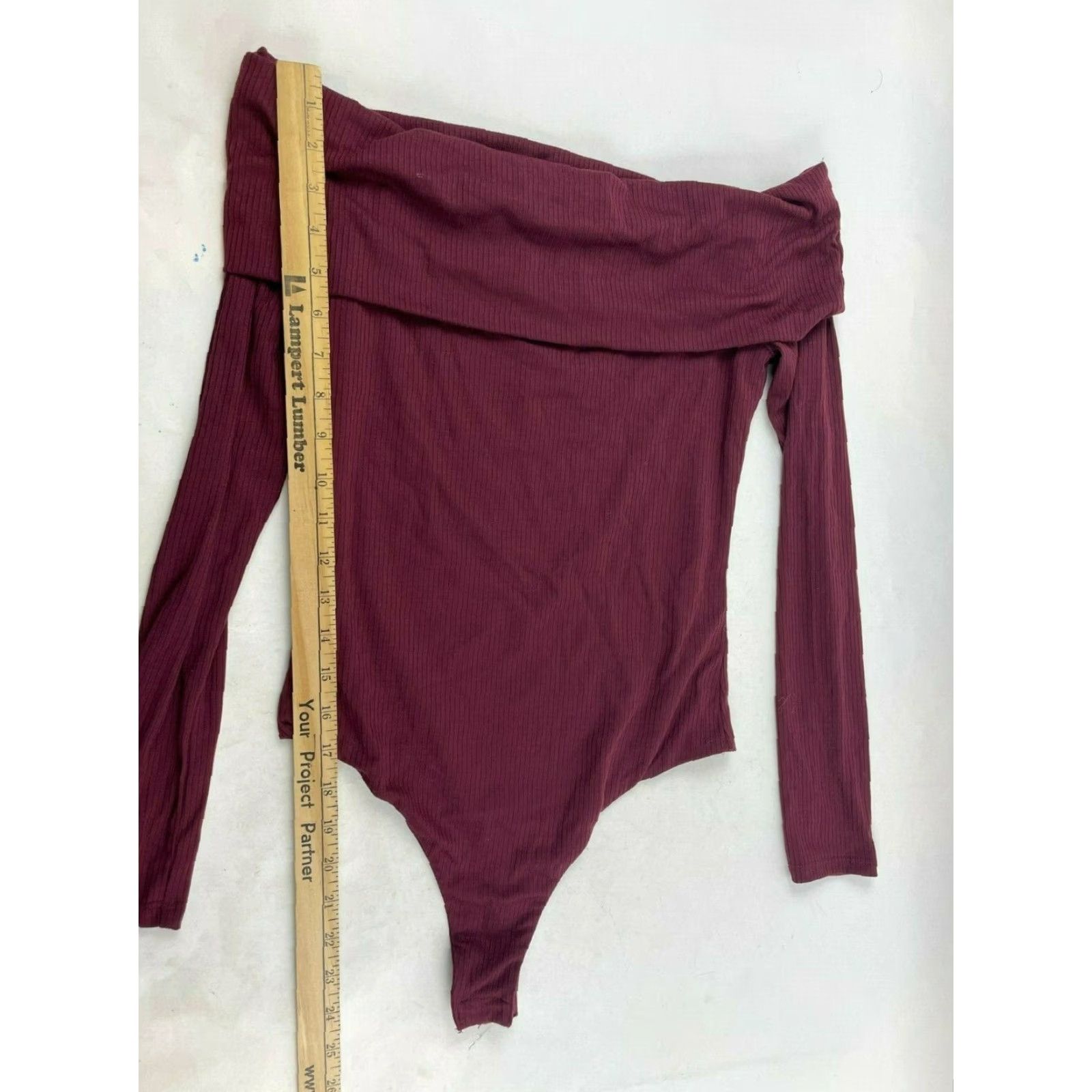 Vintage AFRM Bodysuit Women’s Size S Burgundy Off Shoulder Ribbed Thong Long Sleeve NWT One Piece Size S / US 4 / IT 40 - 4 Thumbnail