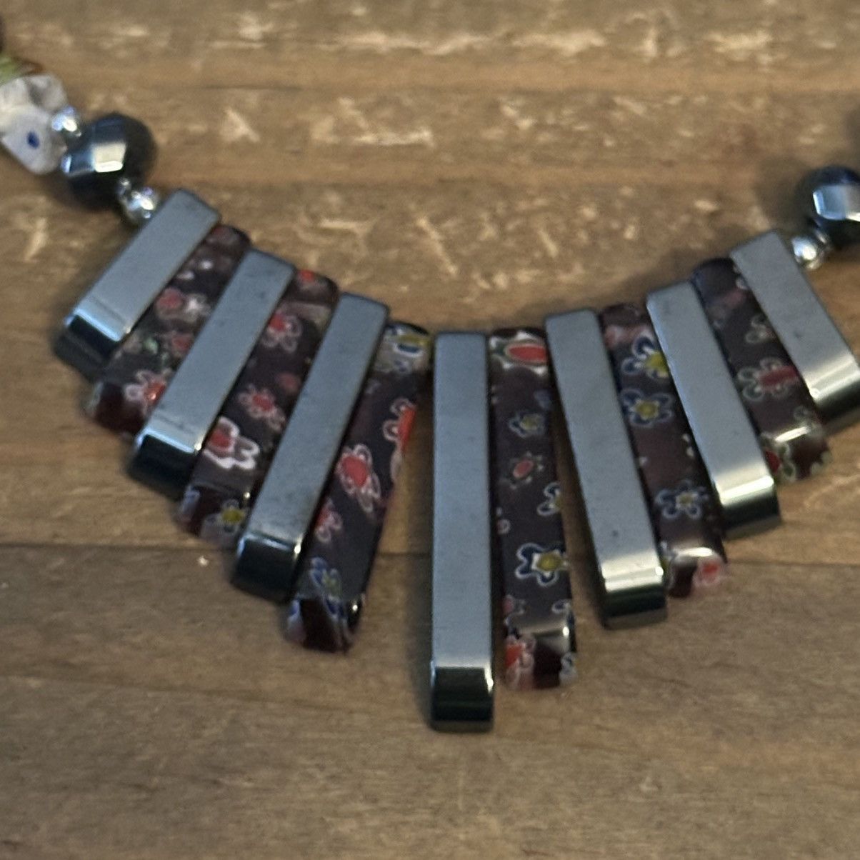 Other Artisan floral hematite millefiori glass bead fringe necklac Size ONE SIZE - 3 Thumbnail