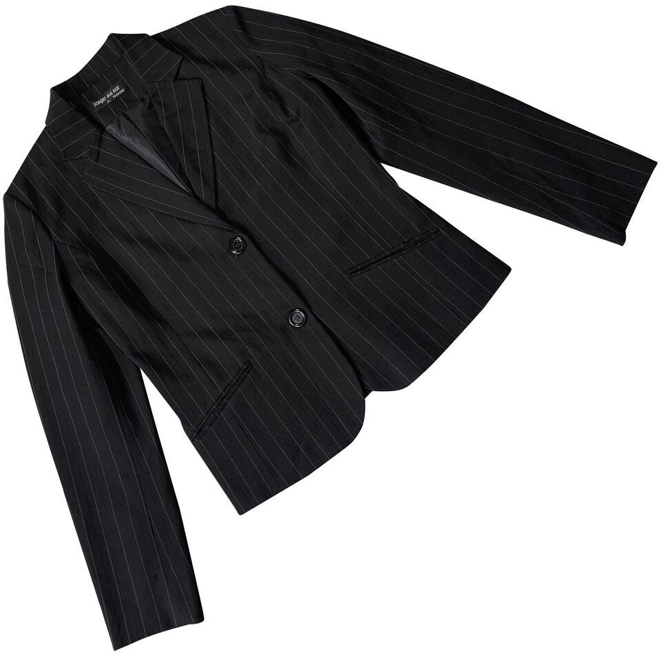 image of Vintage Forget Me Not (Norway) Pinstripe Polyster Blend Blazer in Black, Women's (Size Large)