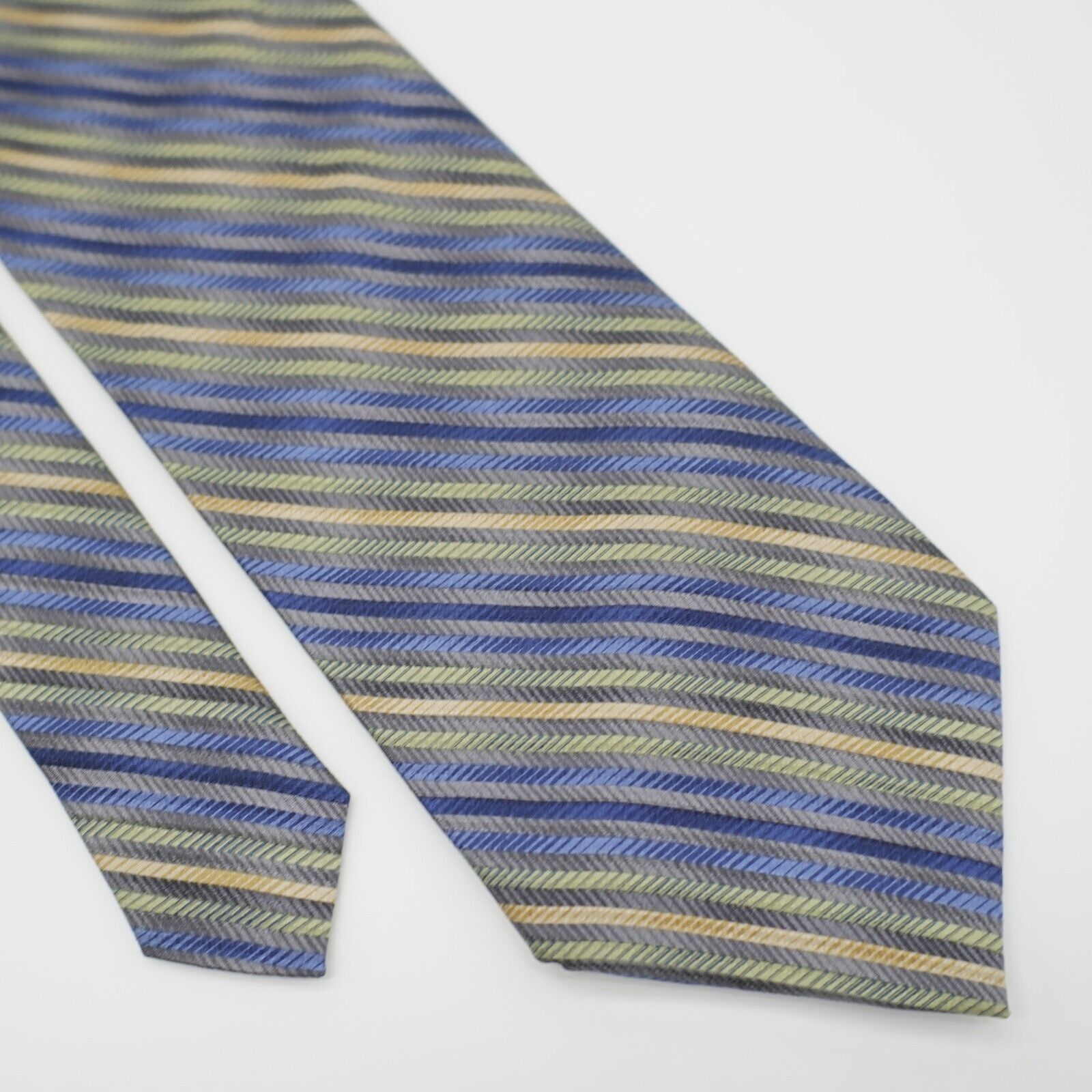 Calvin Klein Calvin Klein Gray Multi-Colored Striped Woven Wide Silk Tie Size ONE SIZE - 1 Thumbnail