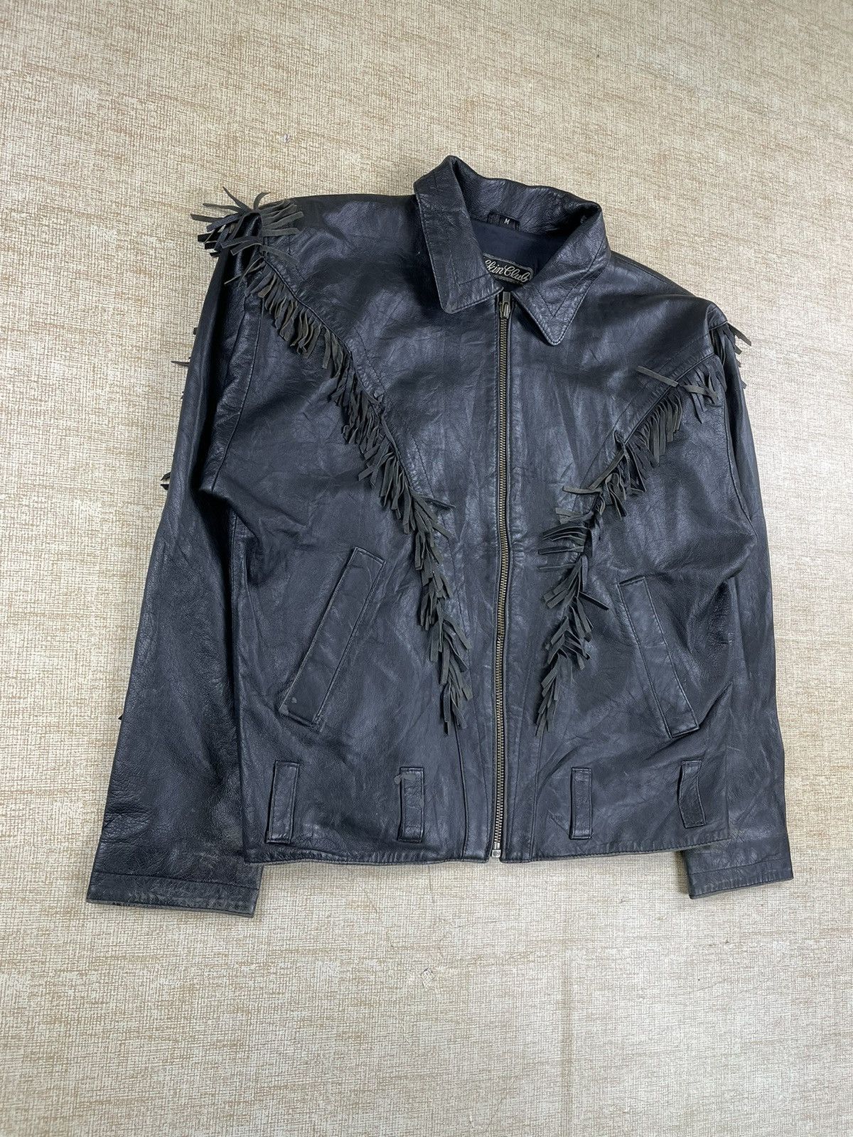 Le Grande Bleu (L.G.B.) × Seditionaries × Vintage VINTAGE SKIN CLUB 90s Fringe Leather Jacket Biker Size US M / EU 48-50 / 2 - 3 Thumbnail