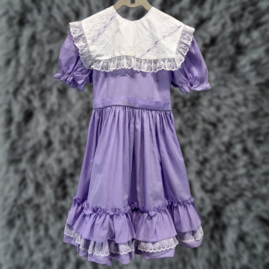 Vintage VINTAGE LILO Of California Dress Girls Size 8 White Purple Circle 1980s Pageant Size ONE SIZE - 1 Thumbnail