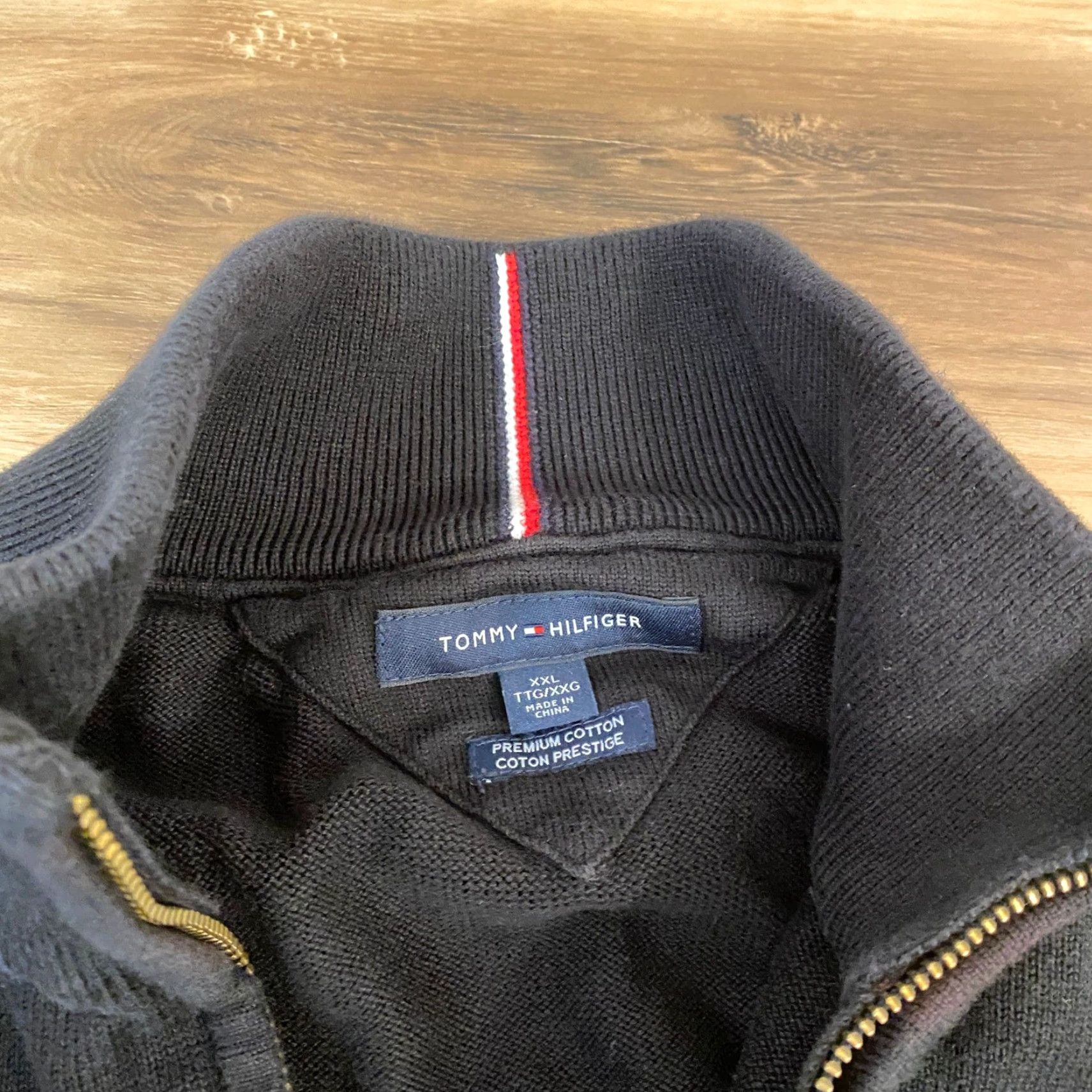 Tommy Hilfiger Tommy Hilfiger Men's Black Premium Cotton 1/4 Zip Pullover Sweater XXL Slim Size US XXL / EU 58 / 5 - 3 Thumbnail